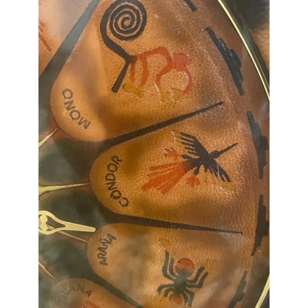 VTG CLOCK LEATHER WALL PERUVIAN NAZCA LINES BOHO RUSTIC RARE‎